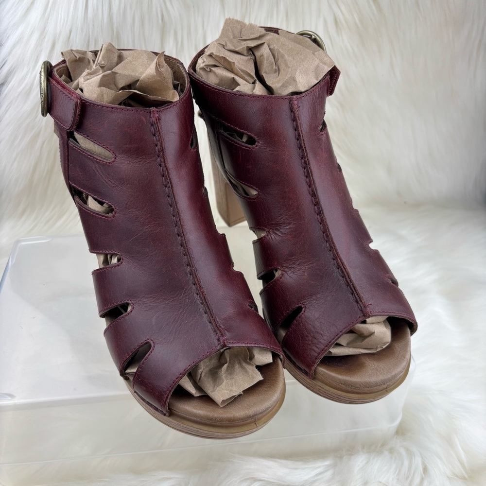 Dansko Demetra Burgundy Open-Toe Chunky Heels